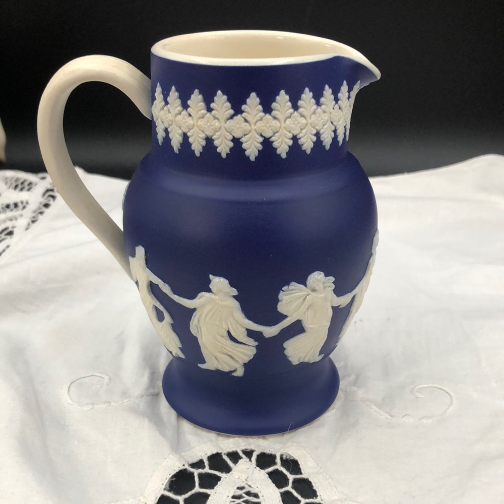 Vintage Dudson Hanley England Cobalt Blue Jasper Ware Small Pitcher